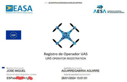 Registro de Mikel Agirregabiria como Operador UAS de AESA