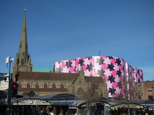 Upper Dean Street to St Martin in the Bullring and pink Selfridges