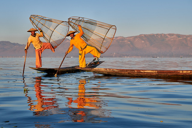 Leg Rowing Fishermen - Inle Lake, Myanmar