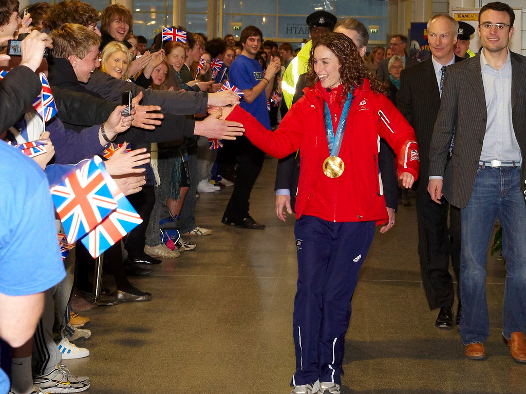 Gold medallist, Amy Williams MBE, returning victorious to the University of Bath in 2010.