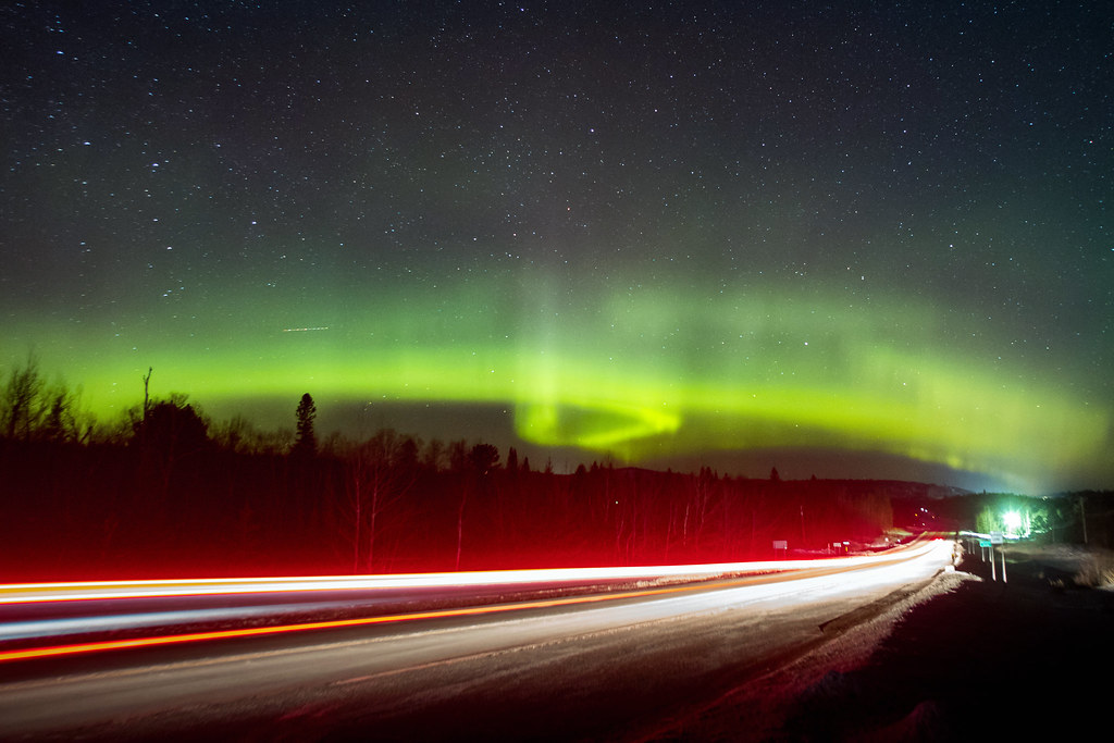 Northern Lights over Traffic on Highway 61 (explored!)