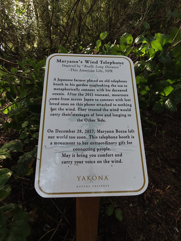 Sign for Maryann's Wind Telephone at Yakona Nature Preserve