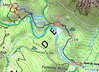 Carte IGN du secteur du hameau de Lora avec les tracés des accès et l'avancement estimé du sentier Lora-Funtanedda en RG de la Sainte-Lucie au 05/02/2022 (jonction des deux tronçons)