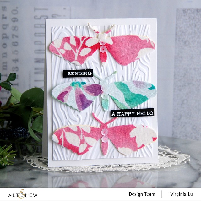 Altenew-Dreamy Bouquet Fabric-Dovetail Butterflies Die Set -Tree Bark Embossing Folder