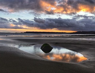 Sunset reflections at Amroth, Pembrokeshire