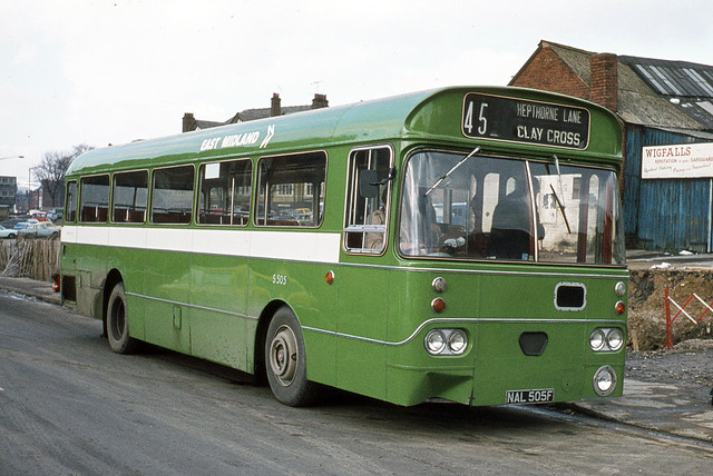 East Midland Motor Services . S505 NAL505F . New Beetwell Street , Chesterfield , Derbyshire . March-1974 .