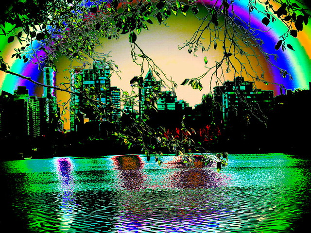 rainbow of colors over Lost Lagoon