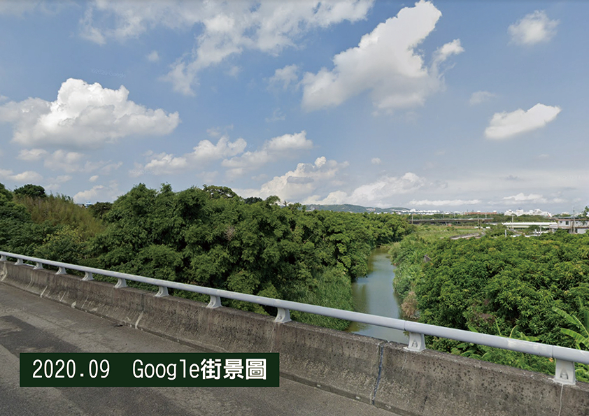 由Google街景圖可見到，在河川整治施工前，沙河溪河道的植被茂密。圖片來源：吳金樹提供