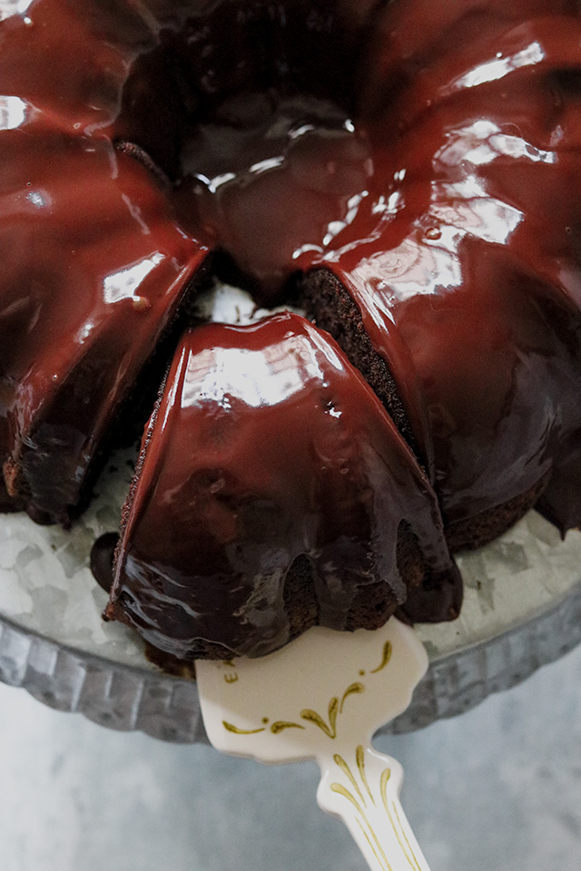 Dark Chocolate Ganache Bundt Cake