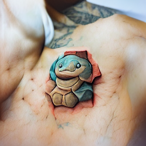 'a tattoo of Squirtle made of clay' Hypertron v2