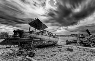 Coconut Island Old Boat Infrared B&W