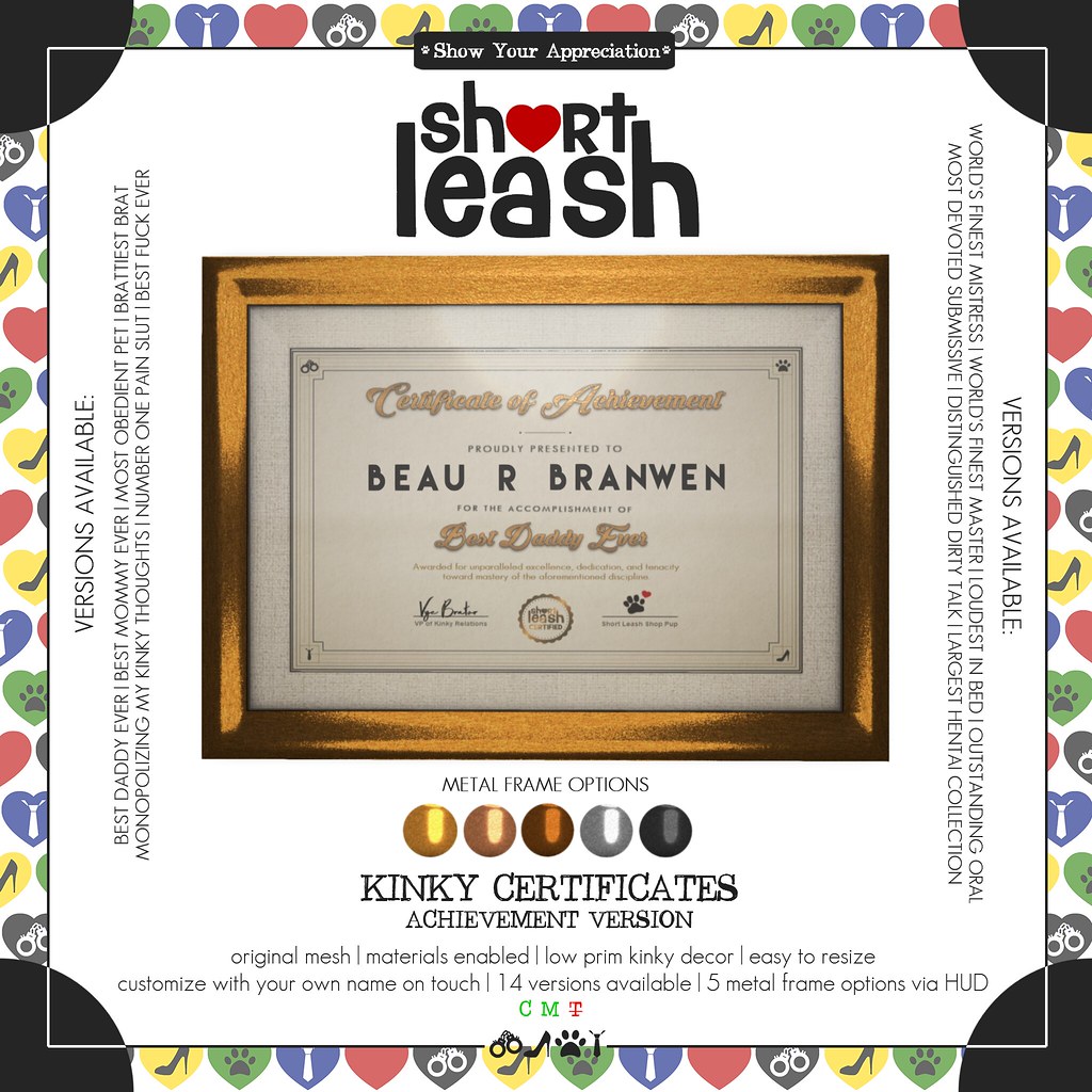 .:Short Leash:. Kinky Certificates: Achievement Version