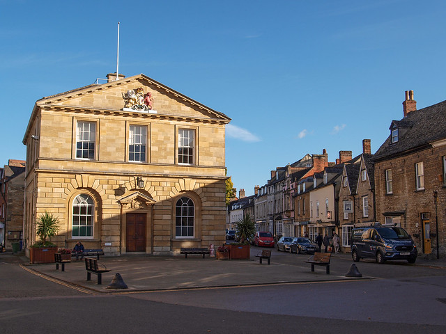 Woodstock Town hall and market place, Woodstock, Oxfordshire, England