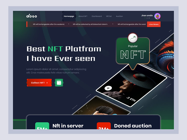 Nft market web landing page UI design