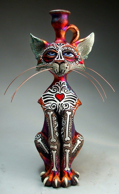 Ceramic Sculpture Cat Painted Jug
