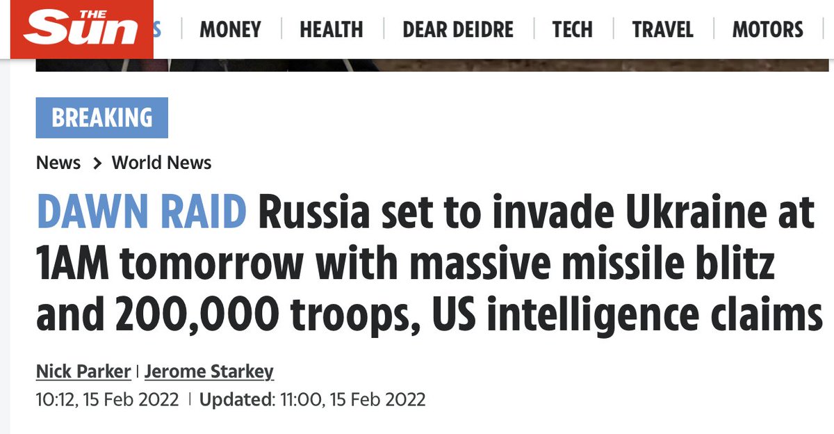 Article du Sun sur l'invasion de l'Ukraine par la Russie