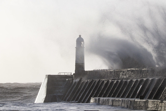 Porthcawl Pier in S. Wales at the start of Storm Eunice