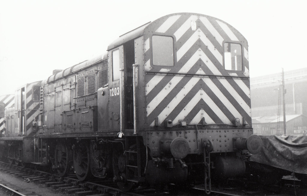 BR, ex-LMSR jackshaft-drive 0-6-0 diesel shunter 12031, at Crewe works. Entered service in 1942 as LMSR no.7118.