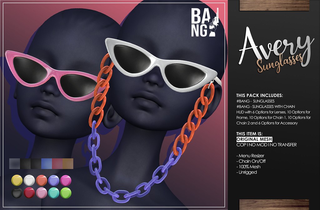 NEW! #BANG . Sunglasses with Chain 'Avery' for @The Saturday Sale