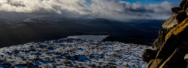 Loch Morlich and Cairngorm massif - Monadliath on right far distance