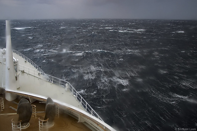 Violent storm, Force 11; North Atlantic. Cunard liner Queen Mary 2.