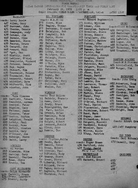 Bib List 1972 Indoor Championship 2of2