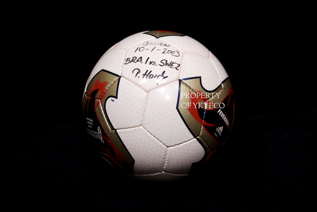FEVERNOVA OFFICIAL ADIDAS FIFA WOMEN'S WORLD CUP USA 2003, QUARTER FINAL MATCH USED BALL, BRAZIL VS SWEDEN, SIGNED BY PAUL HARDY FOXBORO/BOSTON VENUE MANAGER 1