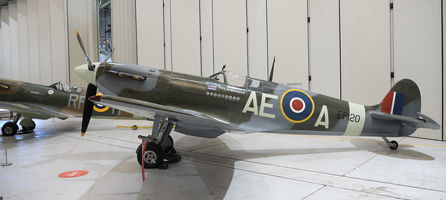 Duxford Museum, Spitfire Evolution of an Icon Event RAF Supermarine Spitfire LF MkVb Spitfire EP120 G-LFVB AE-A 402 Squadron City of Winnipeg RCAF