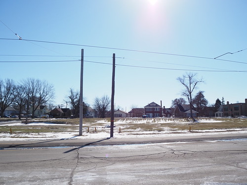 Demolished empty lot at 1102 Cedar Street (First Christian Church) from the south in February 2022