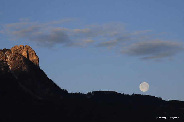 Coucher de lune sur le Vercors (Isère, Grenoble)