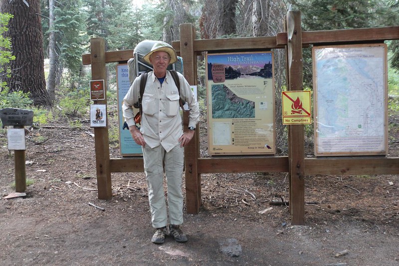 Early morning at the Agnew Meadows High Trail Trailhead - Me and my big backpack