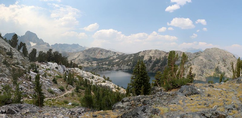 We got one last panoramic view over Garnet Lake from the JMT, with Ritter and Banner on the far left