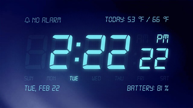 2/22/22 @ 2:22:22 pm - Blue Digital Display