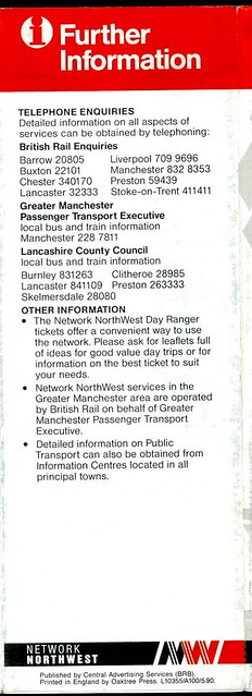 Network North West (May 1990) Map Rear