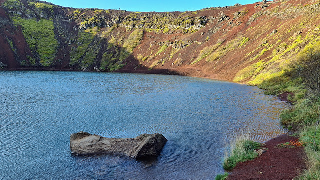 Down at Crater Lake at Crater Kerid along Route 35 at the Glden Circle in Sudurland aka South Iceland