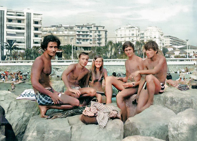 euro0062b Cannes Beach Teenagers, French Riviera 1969 (Colorized)