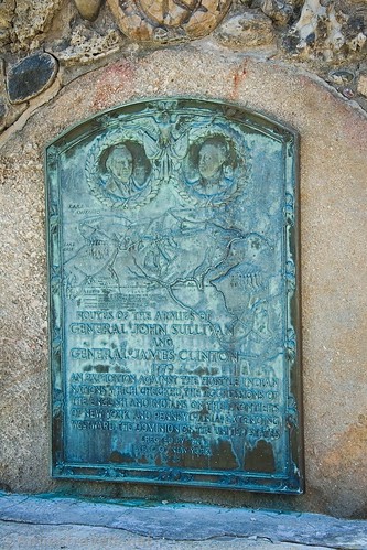 A plaque at Hemlock Lake Park commemorating a 1779 expedition that allowed settlement of New York and Pennsylvania