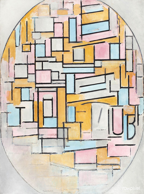 Piet Mondrian's Composition with Oval in Color Planes II (1914) famous painting. Original from Wikimedia Commons. Digitally enhanced by rawpixel.