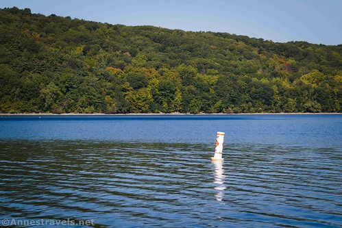 A buoy marking the edge of the no-fishing zone on Hemlock Lake, New York