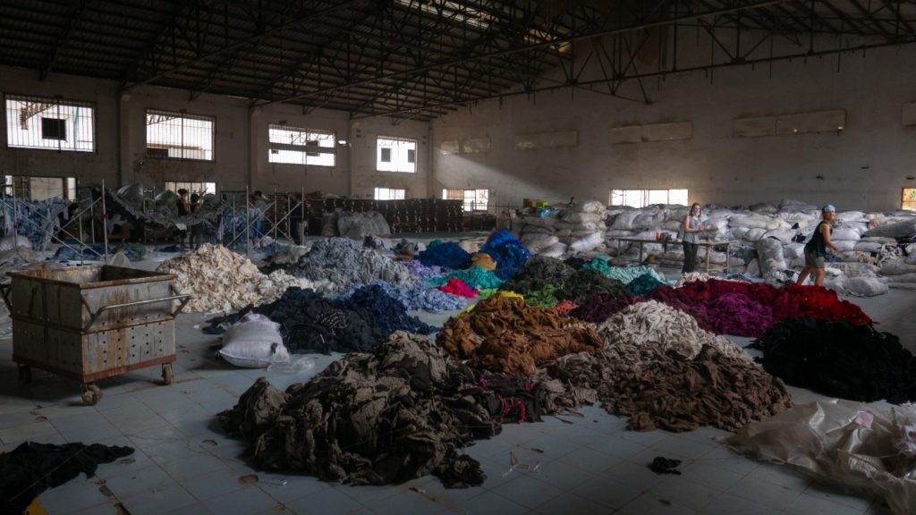 Piles of fabric in a warehouse