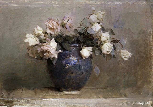 Roses (1890) painting in high resolution by Abbott Handerson Thayer. Original from the Smithsonian Institution. Digitally enhanced by rawpixel.