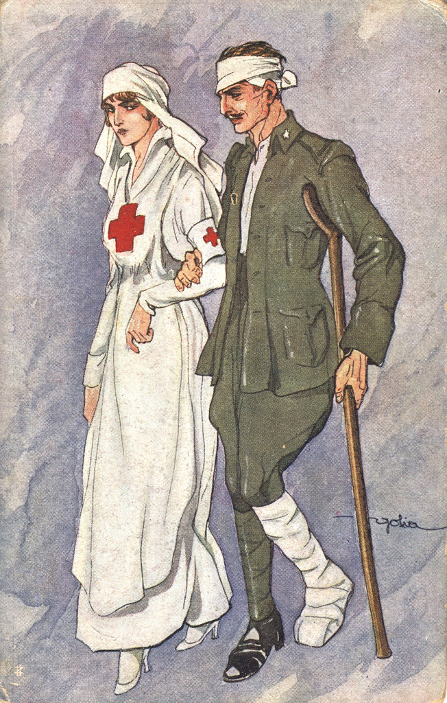 Nurse walking with a soldier
