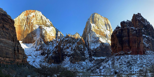 Zion National Park, Utah by swissgeologyfan, Sunset over Cable Mountain (left) and Great White Throne in the Virgin River gorgezion national natu