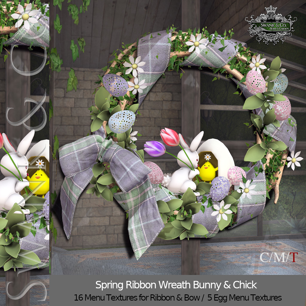 swank & Co. Spring Ribbon Wreath Bunny & Chick