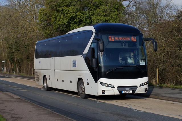 Rail Replacement: M&M Coaches (ex Spencer Graham Coaches) Neoplan Tourliner OU18ZSX Church Road Stansted Mountfitchet 06/03/22