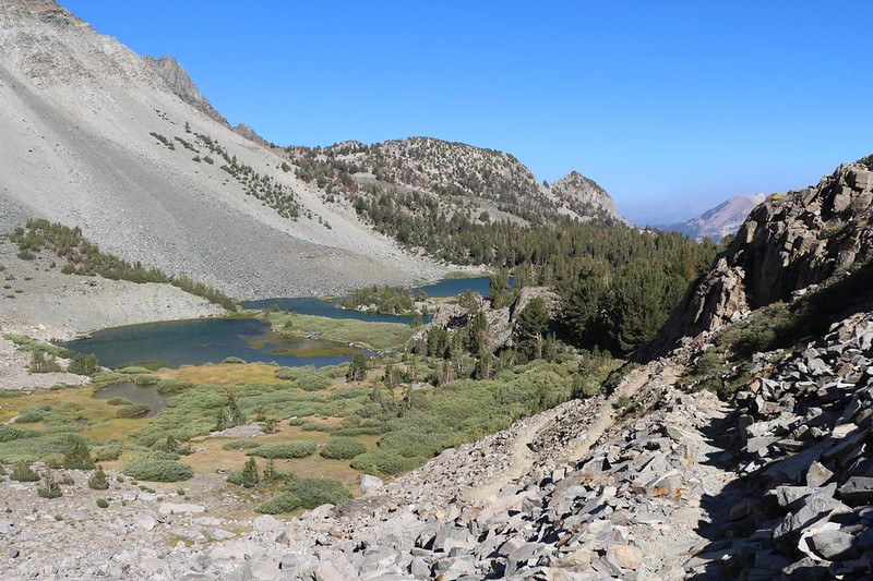 Looking back at Barney Lake and Mammoth Mountain (far right) from the Duck Lake Pass Trail