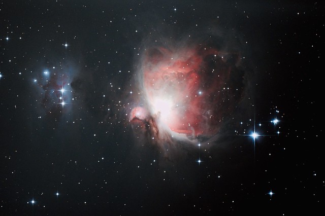 M42 and Running Man nebula, taken from Siddington, Macclesfield. 12 180" subs with SkyWatcher 150PDS and moded Canon 600D. Captured with NINA and processed in SiriL, GIMP and Apple Photos.