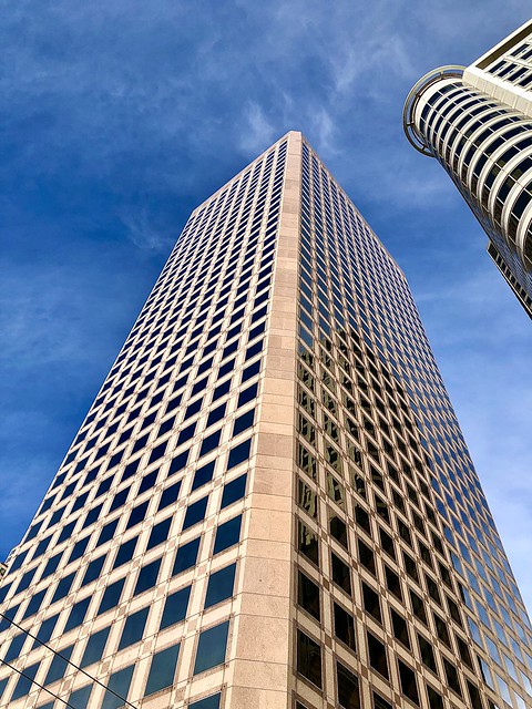 One Montgomery Tower. 38 stories, 500 ft (150m), built 1982, architects Skidmore Owings and Merrill