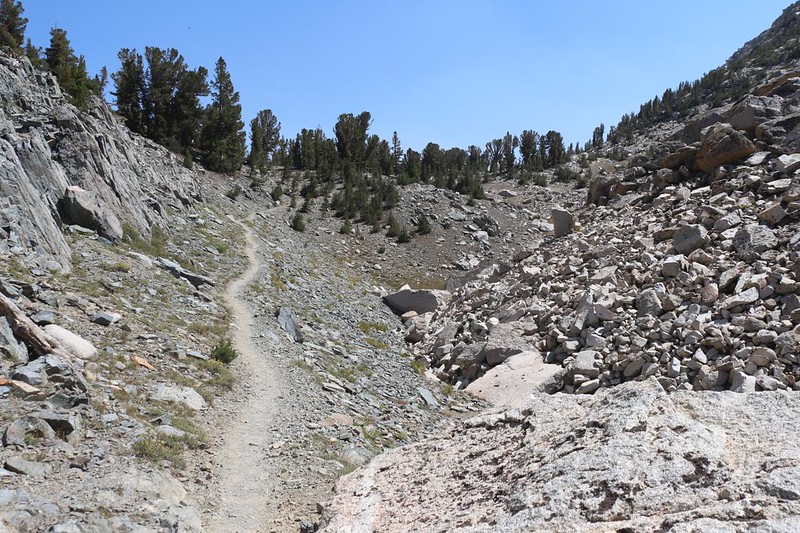 The pass north of Lake Virginia had a lot of tumbled talus, from the John Muir Trail