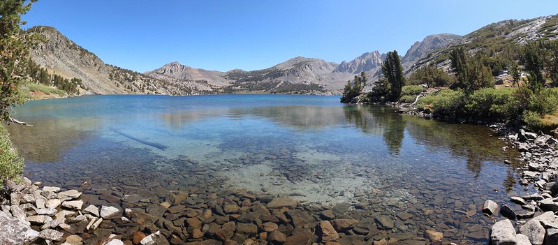 Panorama view over Duck Lake from the southern outflow, with Duck Lake Pass on the far left